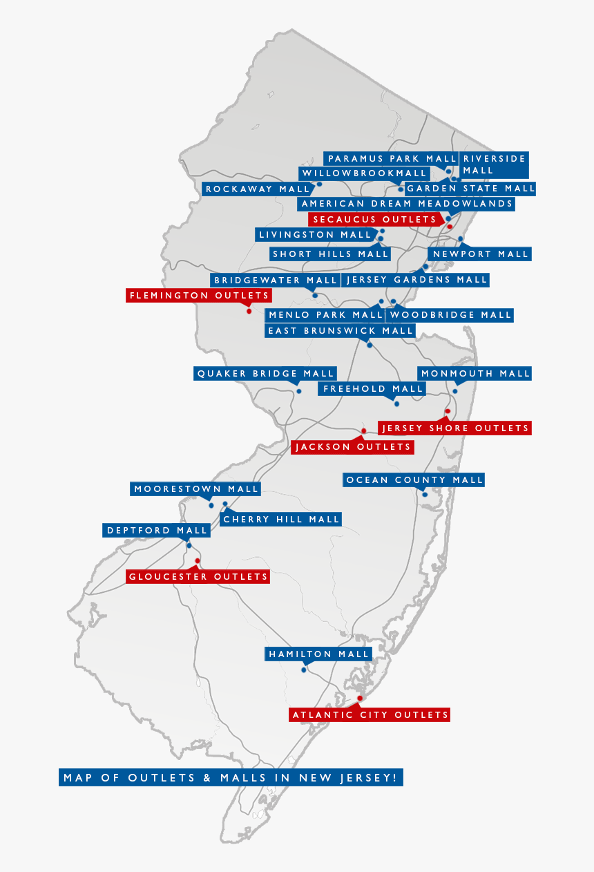 Map Outlets New Jersey - All Malls In New Jersey On Map, HD Png Download, Free Download