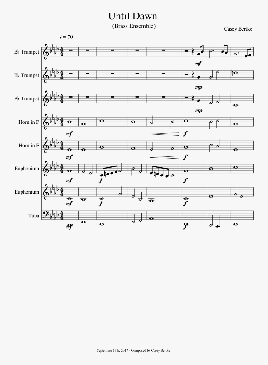 Until Dawn Sheet Music For Trumpet, French Horn, Trombone, - Sheet Music, HD Png Download, Free Download