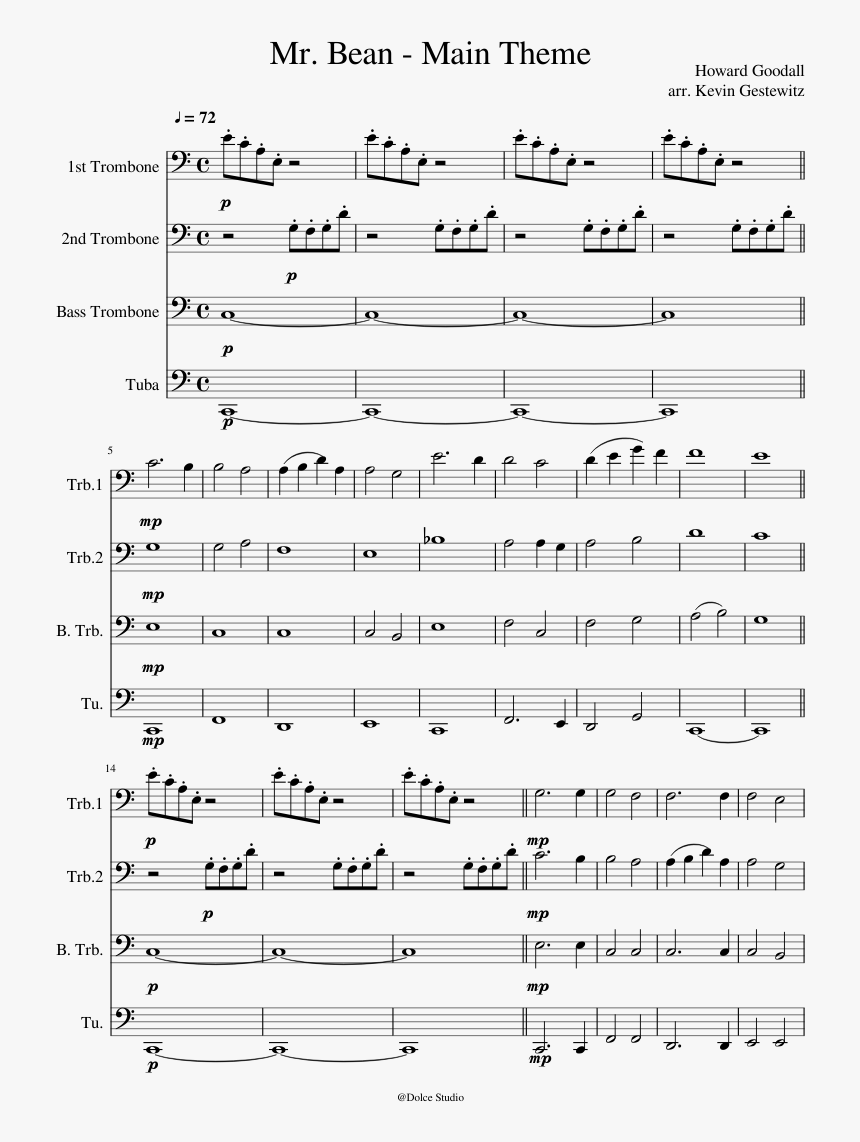 Mr Bean Main Theme Trombone Sheet, HD Png Download, Free Download