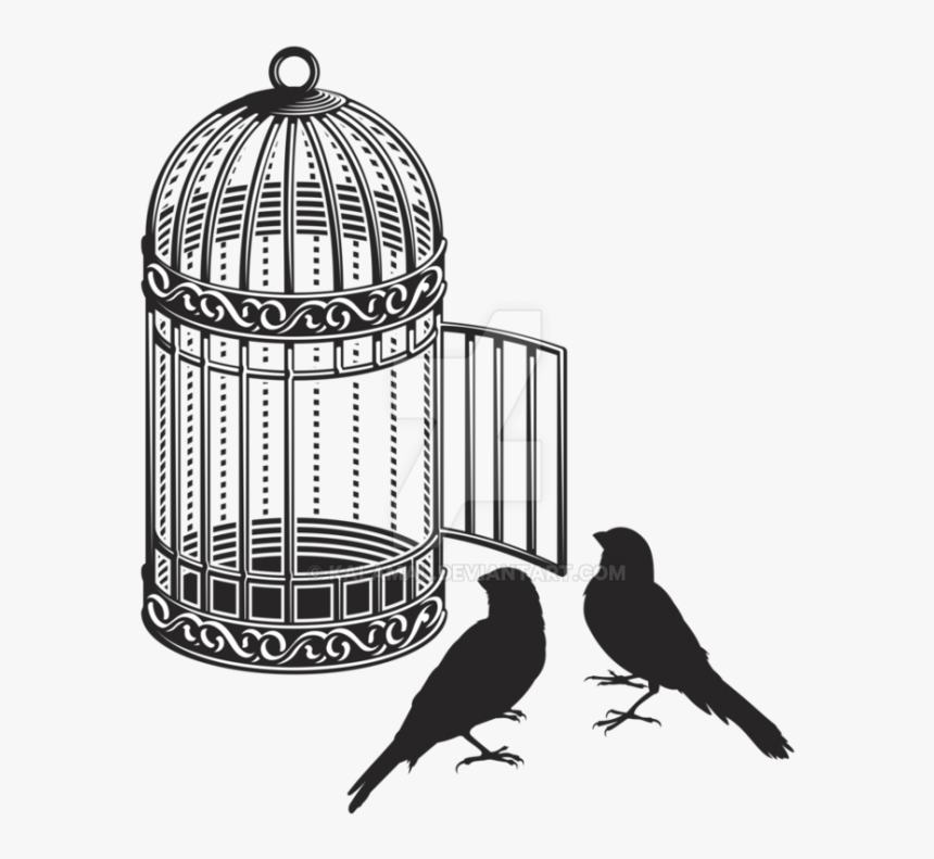 Cage Bird Png Image - Black And White Bird On Cage Clipart, Transparent Png, Free Download