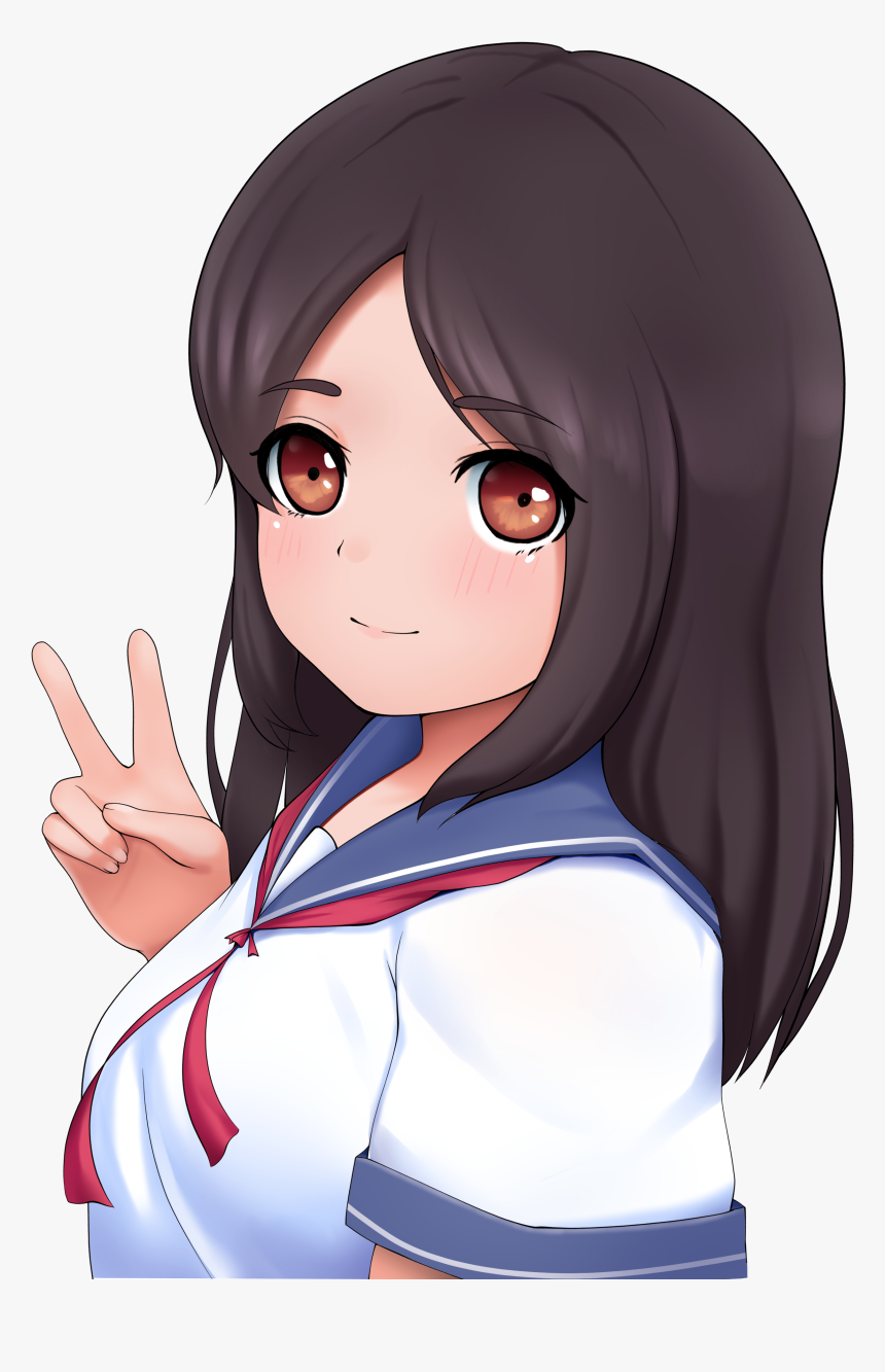 Moe, Cute, Women, Students, Schoolgirl - Anime Girl Peace Sign Back, HD Png Download, Free Download