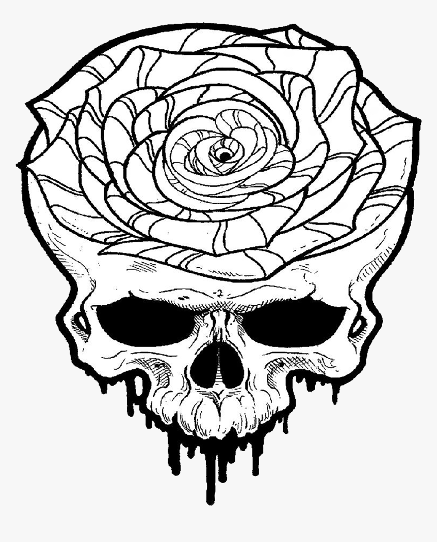 Skull Rose Tattoo Line - Tattoo Line Art Png, Transparent Png, Free Download