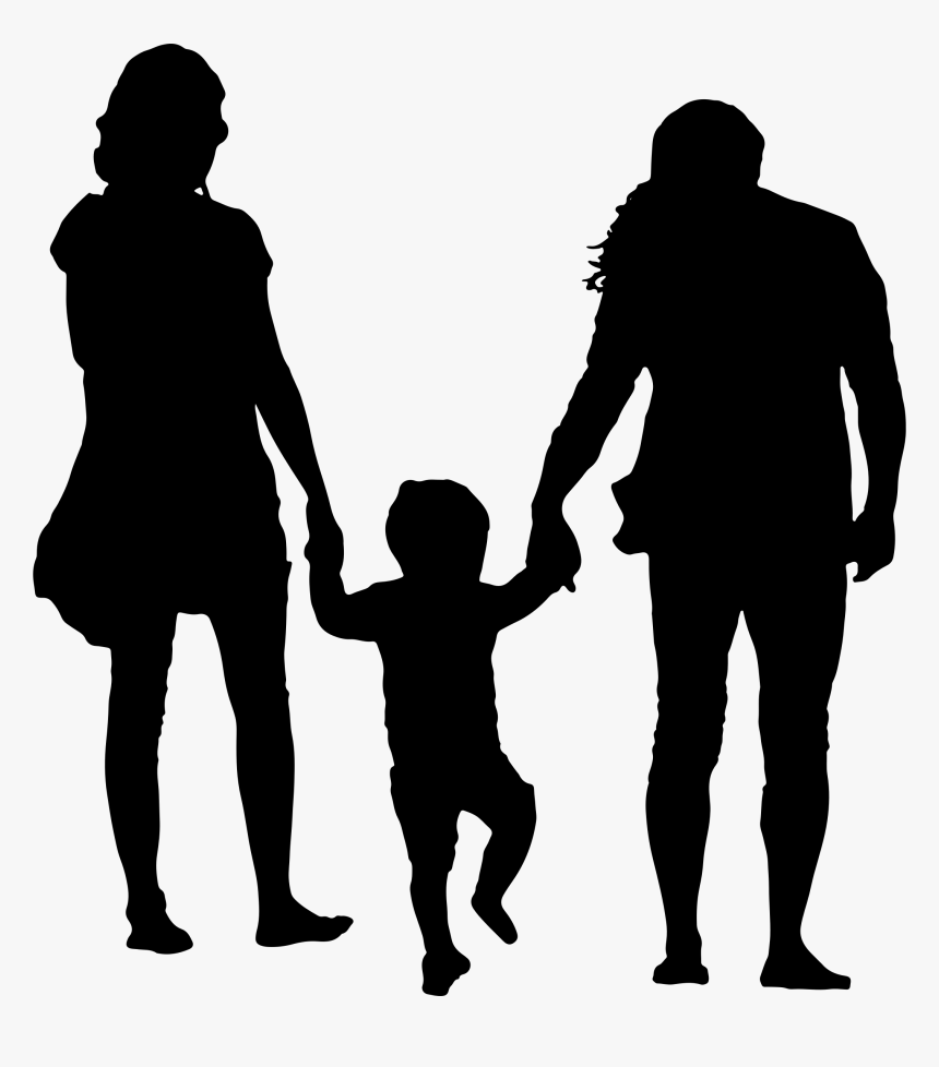 Family With Child In The Middle Silhouette Png - Draw A Small Family, Transparent Png, Free Download