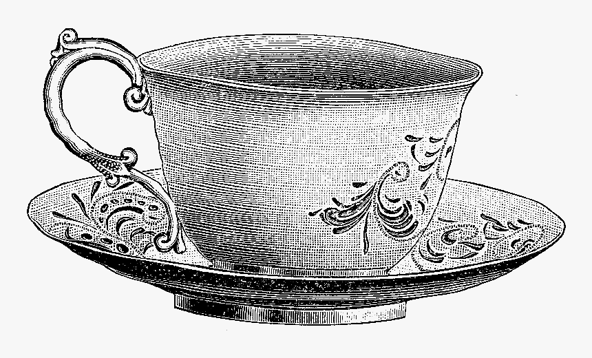 Saucer Pretty Illustration Vintage Digital And And - Teacup And Saucer Illustration, HD Png Download, Free Download