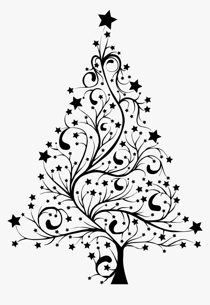 Starry Christmas Tree Silhouette Clip Arts - Christmas Tree Black And White, HD Png Download, Free Download
