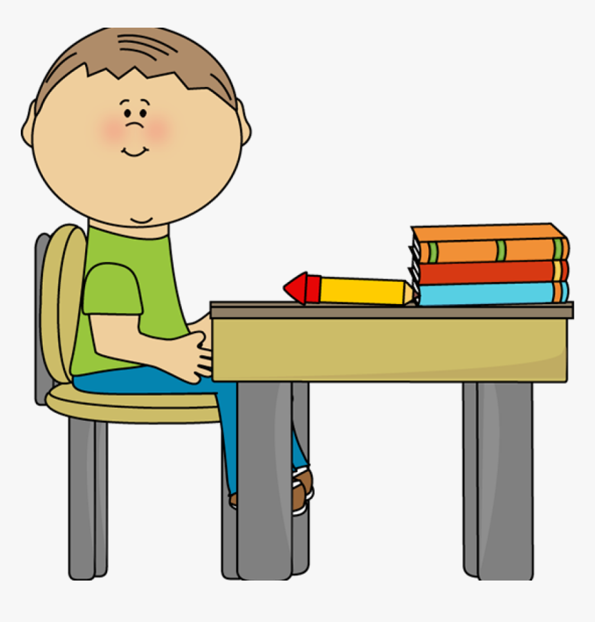 Desk Clipart School Boy At School Desk Clip Art School - Sit In Chair Clipart, HD Png Download, Free Download