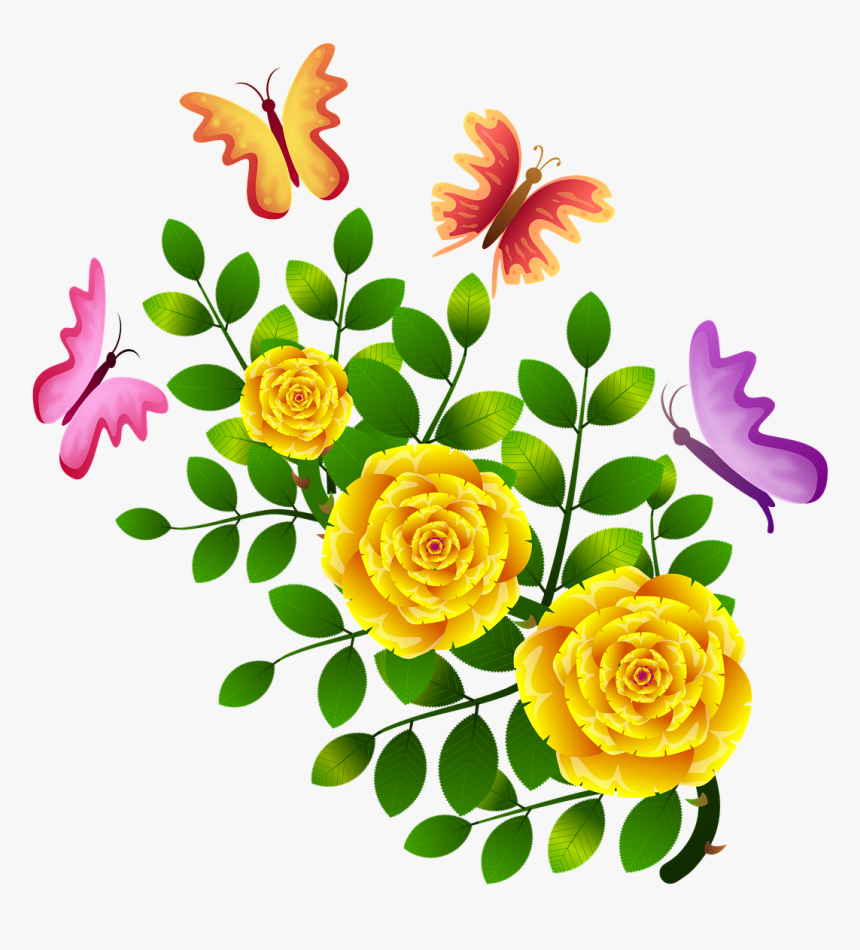 Roses Butterflies Flowers Floral Png Image Clipart - Butterflies With Flower By Art, Transparent Png, Free Download