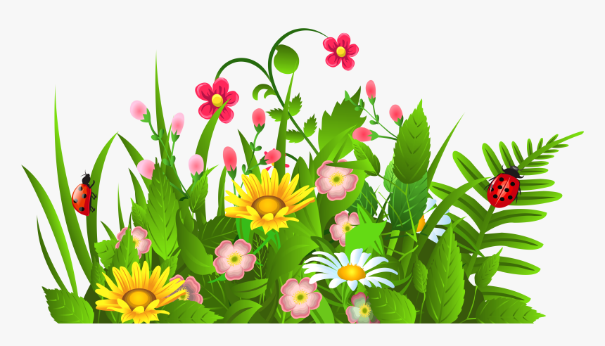 Grass Ground With Flowers And Butterflies Png Clipart - Clipart Of Spring Flowers, Transparent Png, Free Download