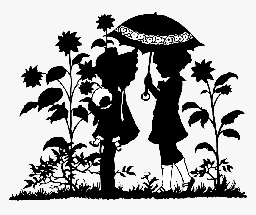 Vintage Children Under Umbrella Clip Arts - Children Under Umbrella Svg, HD Png Download, Free Download