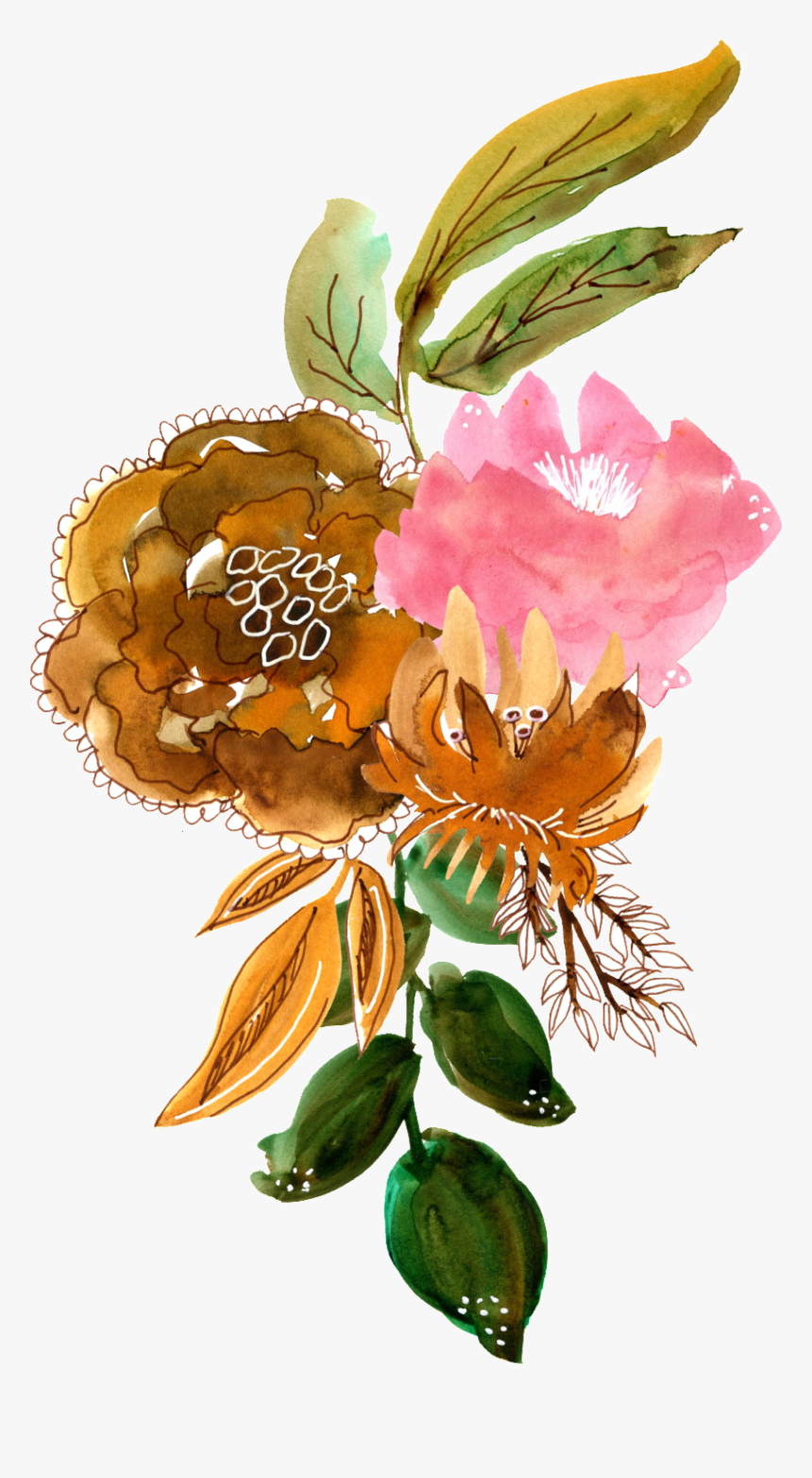 Hand Painted Brown Watercolor Flower Png Transparent - Water Color Flower Png Brown, Png Download, Free Download