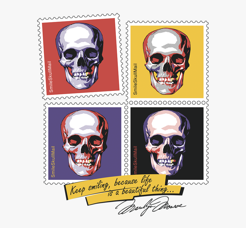 Skull, Postage Stamps, Smile, Merilyn Monroe - Marilyn Monroe, HD Png Download, Free Download