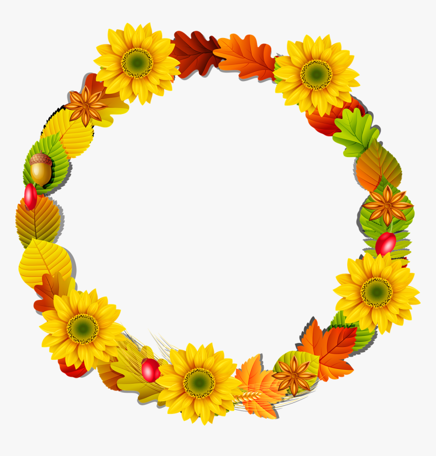 Autumn Wreath, Sunflowers, Autumn Leaves, Red Green - Coroa De Girassol Png, Transparent Png, Free Download