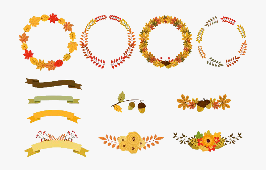 Wreath Autumn Flower Clip Art - Fall Flowers Clip Art, HD Png Download, Free Download