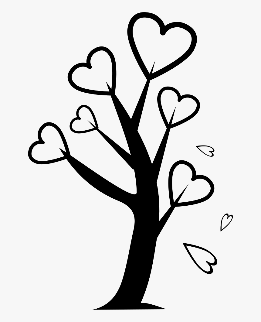 Tree With Hearts - Heart Tree Black And White Png, Transparent Png, Free Download