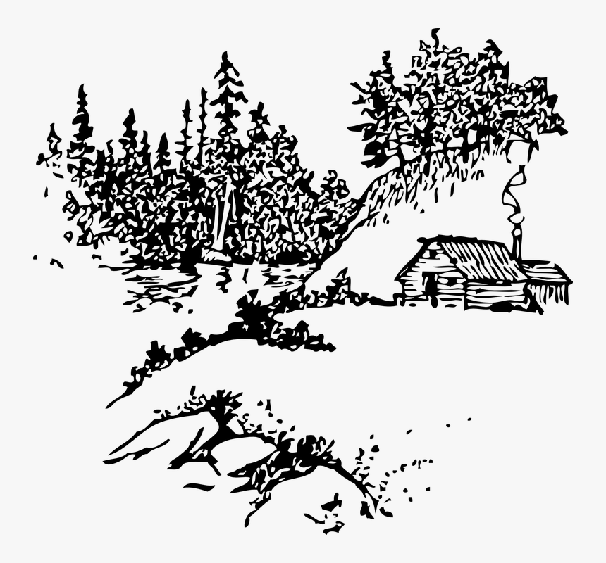 Cabina, Montañas, Bosques, Campo, Escénico, Casa - Cabin In The Woods Outline, HD Png Download, Free Download