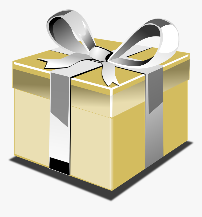 Present, Gift, Ribbon, Bow, Yellow, Gold, Silver - Christmas Present No Background, HD Png Download, Free Download