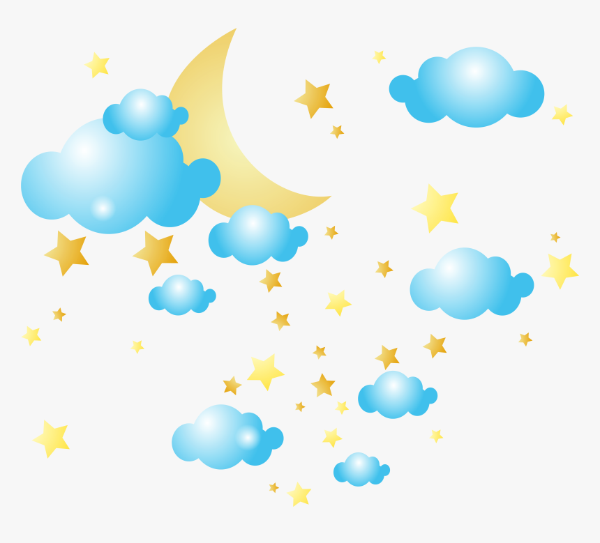 Cute Moon Clouds Clipart - Stars Moon And Clouds, HD Png Download, Free Download