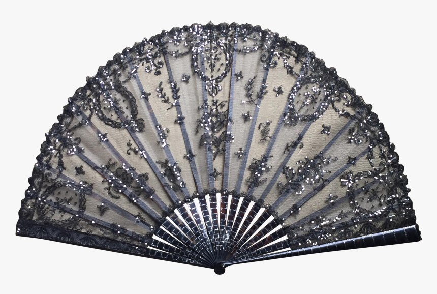 Antique Victorian Black Tulle - Black Lace Fan Png, Transparent Png, Free Download