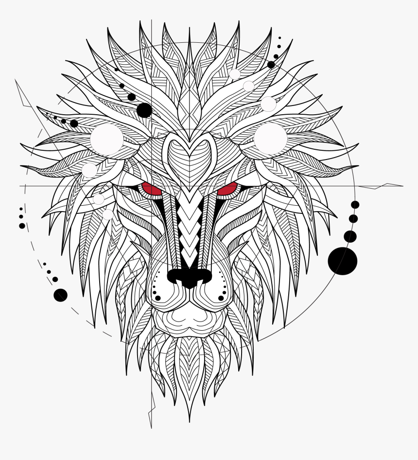 Tattoo Head Ferocious Totem T-shirt Lion Clipart - Lion Head Modern Art, HD Png Download, Free Download