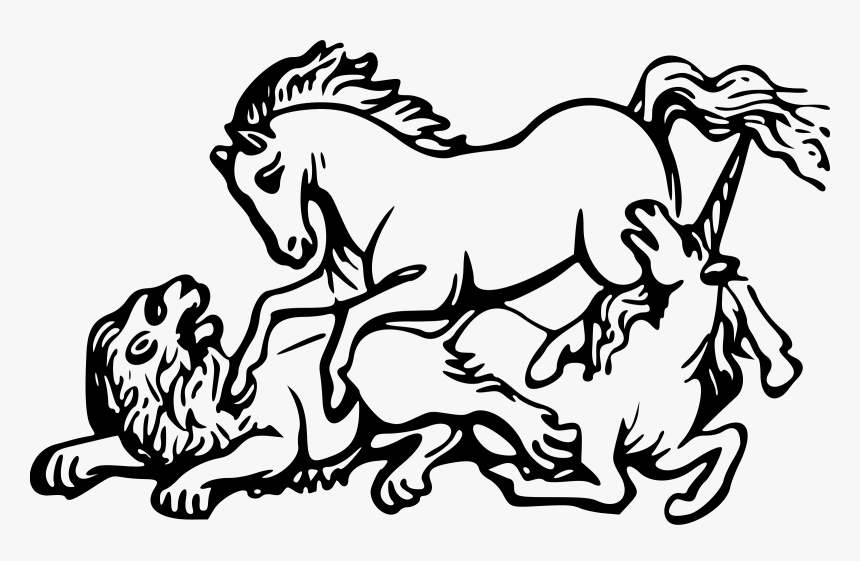 Lion, Horse And Unicorn Clip Arts - Lion And Unicorn Draw, HD Png Download, Free Download