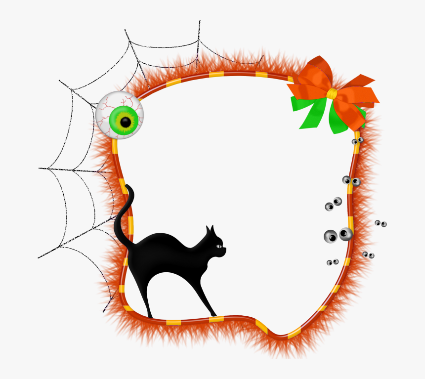 Halloween Transparent Photo Frame With Black Cat - Transparent Transparent Background Halloween Clipart, HD Png Download, Free Download