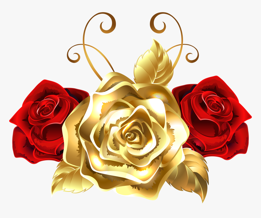Gold And Red Roses Png Clip Art Image - Gold And Red Roses, Transparent Png, Free Download
