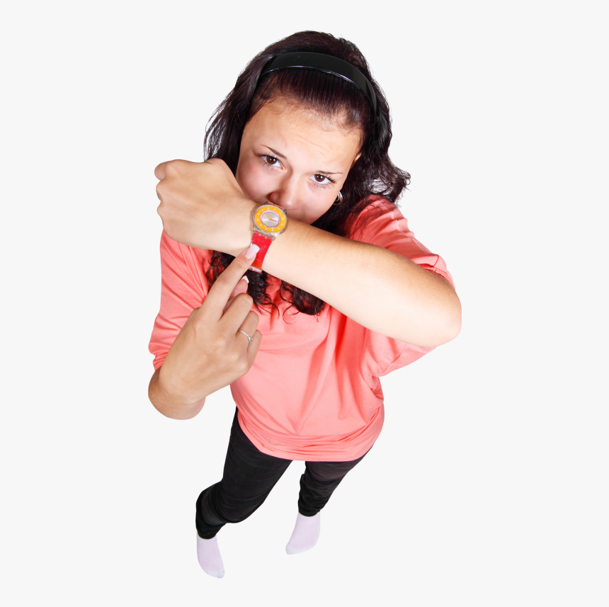 Happy Young Girl Pointing Finger At Her Watch Png Image - Pointing To Watch Png, Transparent Png, Free Download