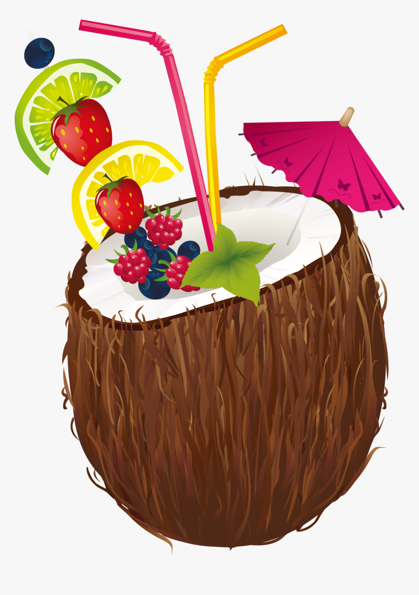 Cocktail Water Milk Clip - Coconut Drink With Umbrella, HD Png Download, Free Download