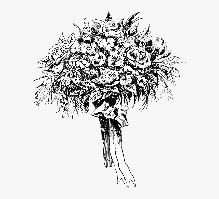 Black And White Image Flower Bouquet, HD Png Download - kindpng.