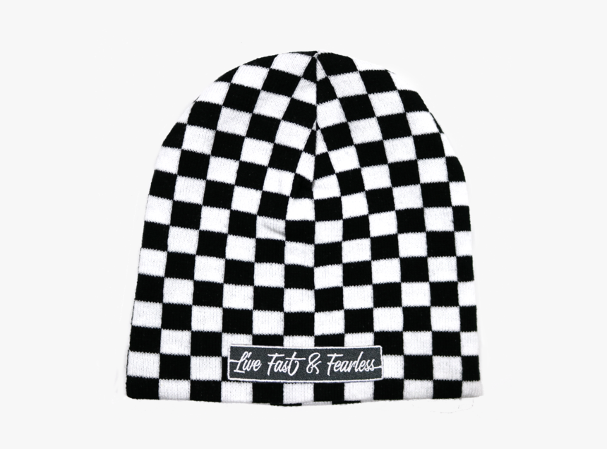 Live Fast & Fearless Embroidered Checkered Beanie - Round Black And White Checkered Rug, HD Png Download, Free Download