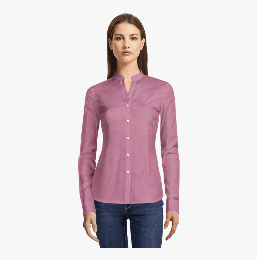 Fuchsia No Collar Oxford Dress Shirt View Front - Blusa Cuello Mao Manga 3 4, HD Png Download, Free Download