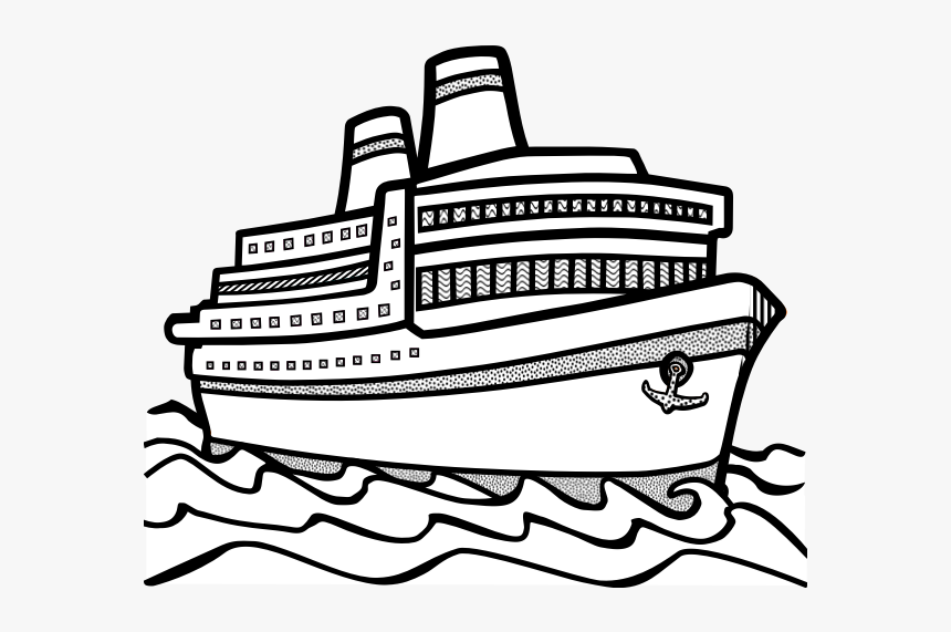 Line Art Vector Drawing Of Large Cruise Ship - Ship Clipart Black And White, HD Png Download, Free Download