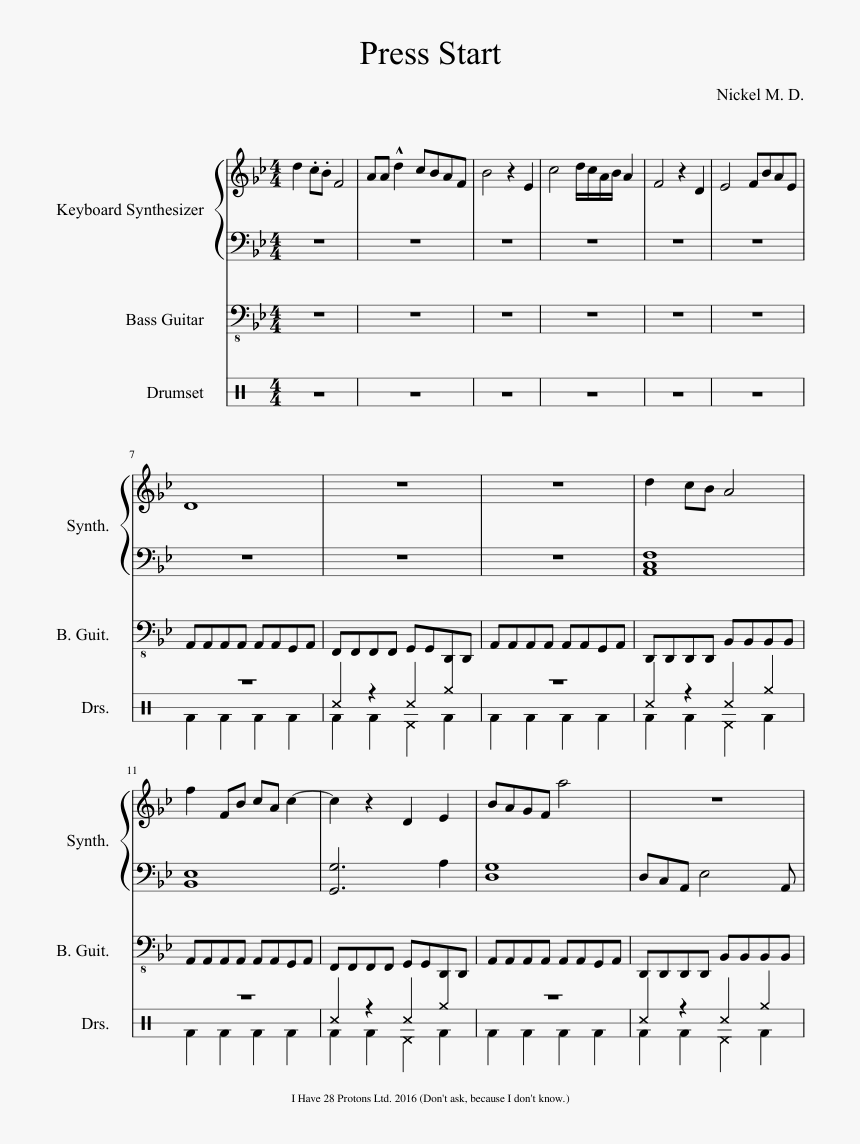 Press Start Piano Sheet Music, HD Png Download, Free Download