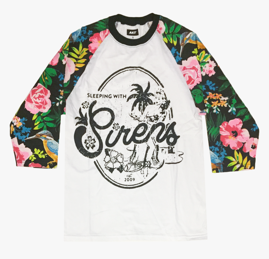 White Body Floral Sleeves Featuring A Vintage Hawaiian - Sleeping With Sirens Hawaii Vintage Raglan, HD Png Download, Free Download