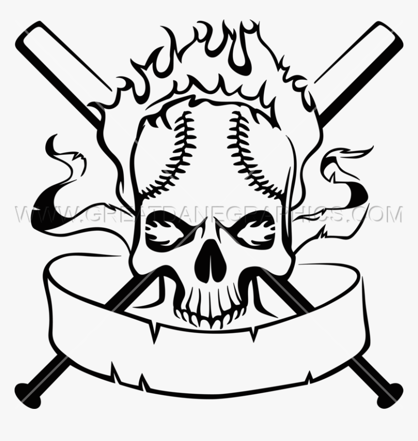 Skull Clipart Baseball - Baseball Skull Clipart Black And White, HD Png Download, Free Download