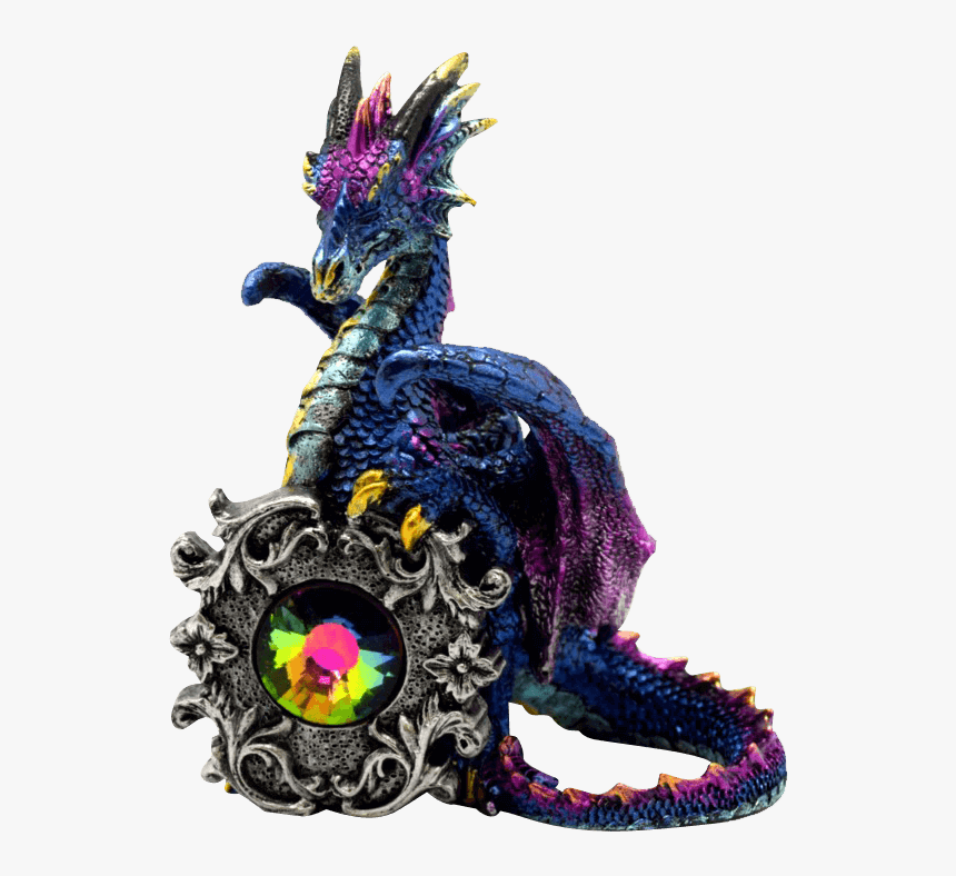 Blue Dragon Statue With Multicolored Crystal - Dragon Statues, HD Png Download, Free Download