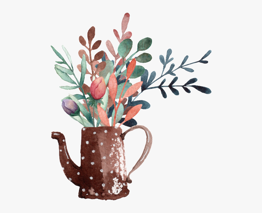 Hand Painted Cartoon Kettle With Flowers Png Transparent - Houseplant, Png Download, Free Download