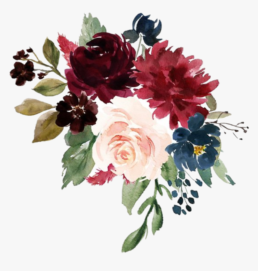 #watercolor #flowers #floral #bouquet #burgundy #navy - Burgundy And Navy Flowers, HD Png Download, Free Download