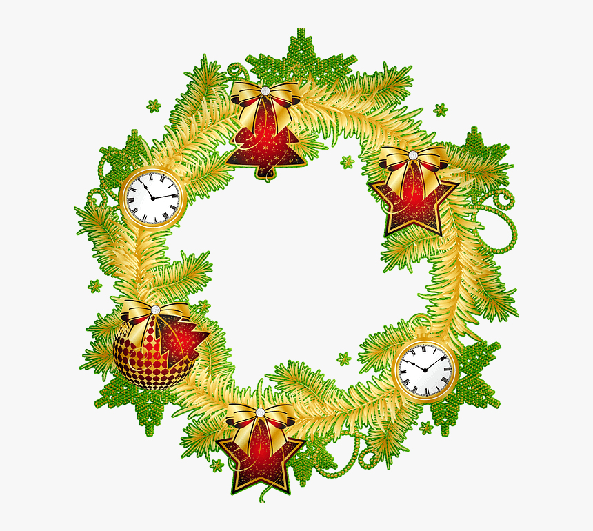 Gold Christmas Wreath Clip Art, HD Png Download, Free Download