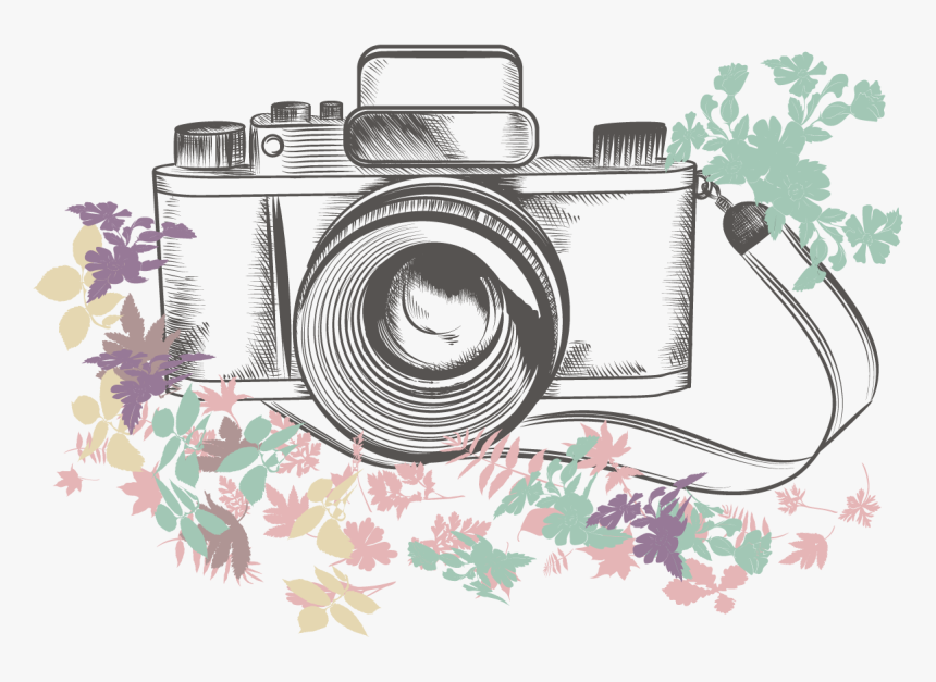 Camera Drawing Png - Camera With Flowers Clipart, Transparent Png, Free Download