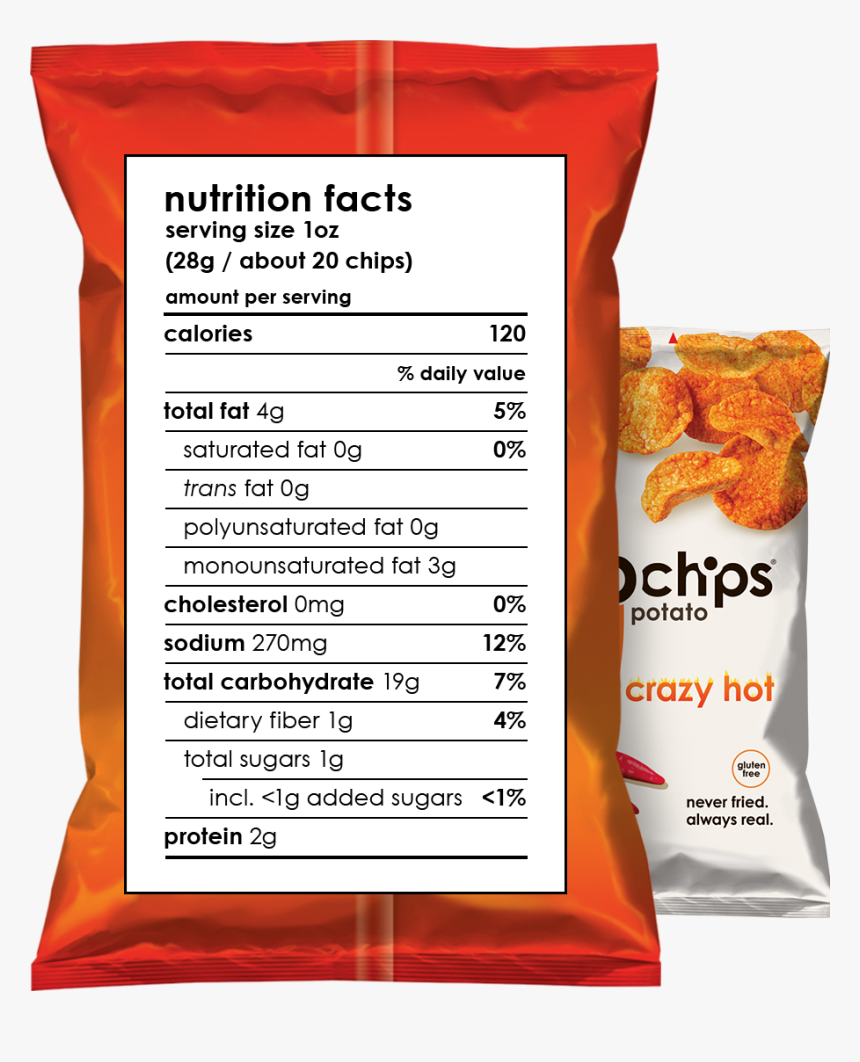 Nutritional Facts 1oz Bag Crazy Hot - Popchips Ridges Nutrition Facts, HD Png Download, Free Download