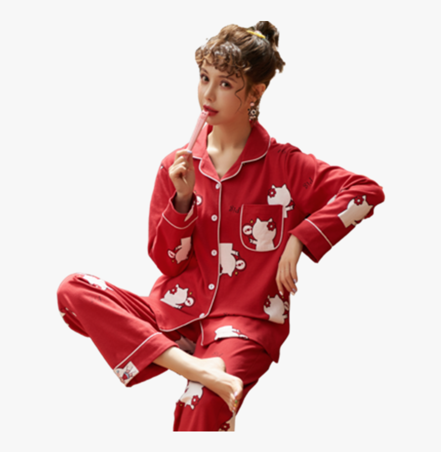 Sleepwear Female Cotton Long Sleeve Two Suits Sweet - Girl, HD Png Download, Free Download