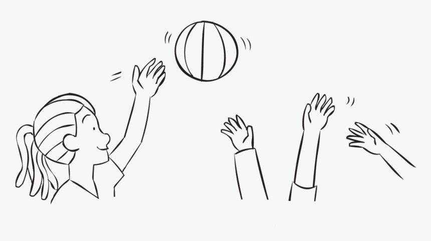 Woman Hitting Beach Ball In Air Above Other Hands, - Sketch, HD Png Download, Free Download