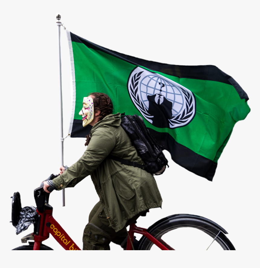 #anonymous #bike #green #flag #activism #ride #mask - Anonymous, HD Png Download, Free Download