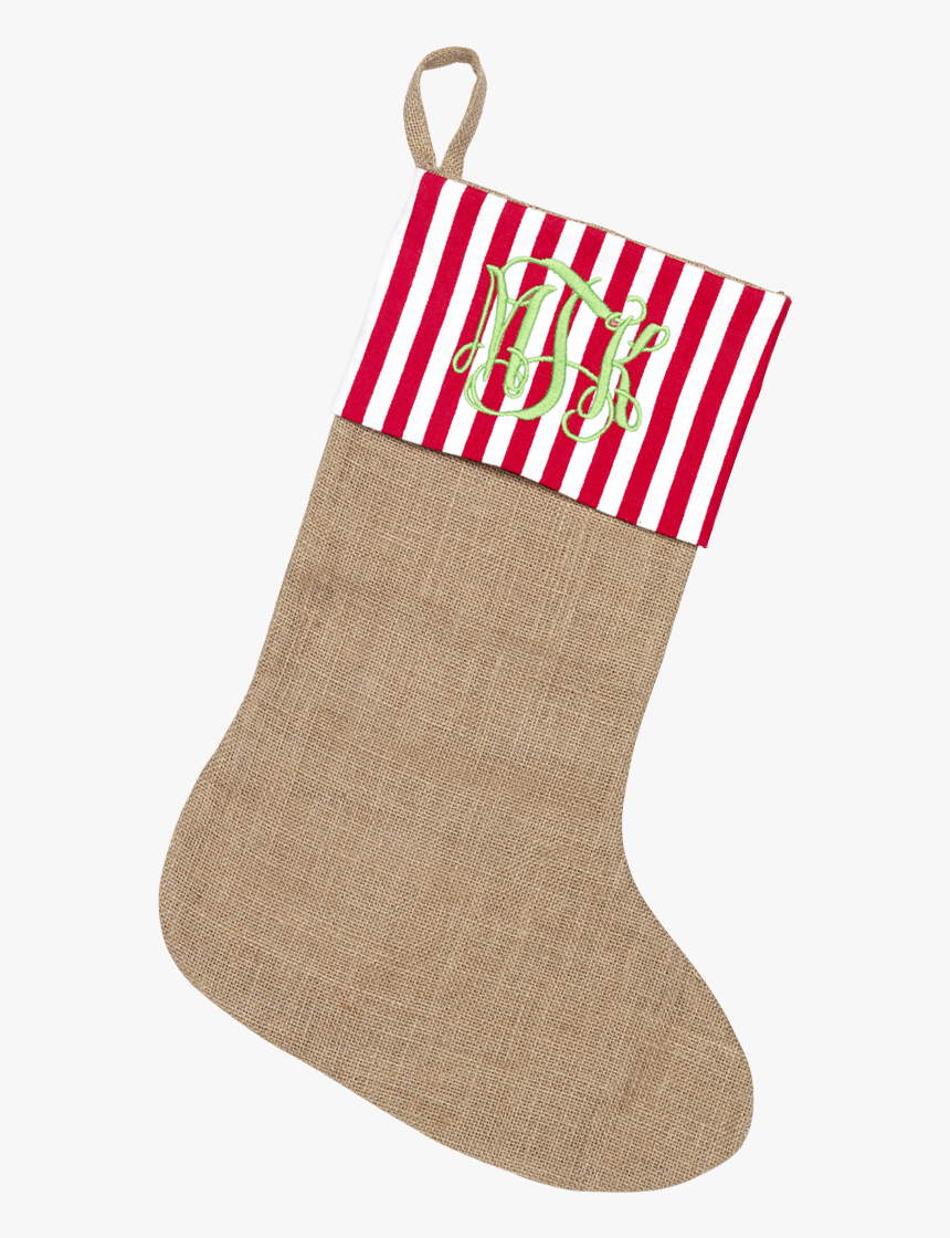 Burlap With Red Stripe Trim Stocking - Christmas Stocking, HD Png Download, Free Download