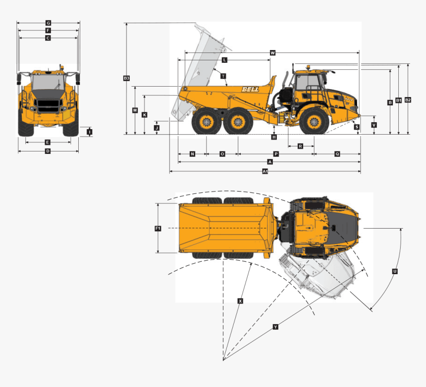 Bell B20e Articulated Truck Dimensions - Articulated Dump Truck Dimensions, HD Png Download, Free Download