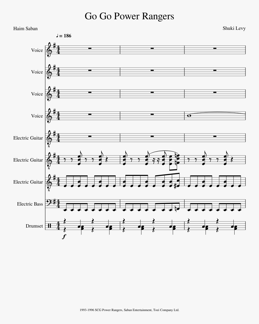 Go Go Power Rangers Sheet Music, HD Png Download, Free Download