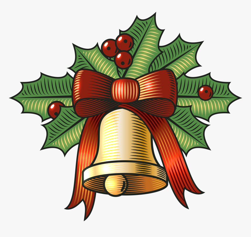 Christmas Jingle Bell Clip Art - Christmas Bells And Holly Clipart, HD Png Download, Free Download