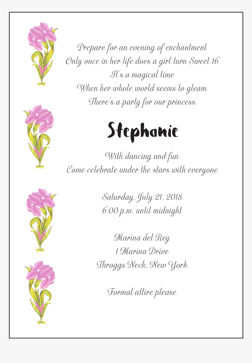 Sweet 16 Invitation - Rose, HD Png Download, Free Download