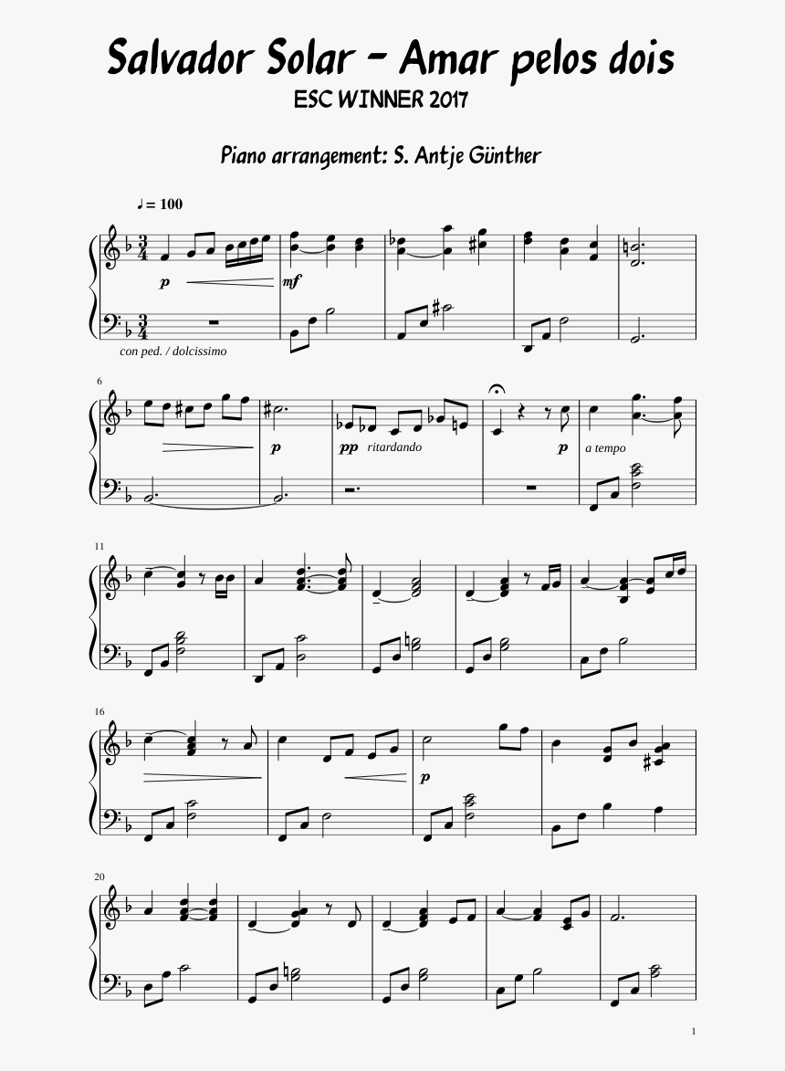 Amar Pelos Dois Piano Sheet, HD Png Download, Free Download